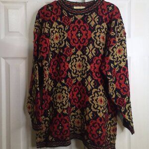 Dana Scott Vintage Sweater Women S Long Sleeve Metallic Red Black Gold